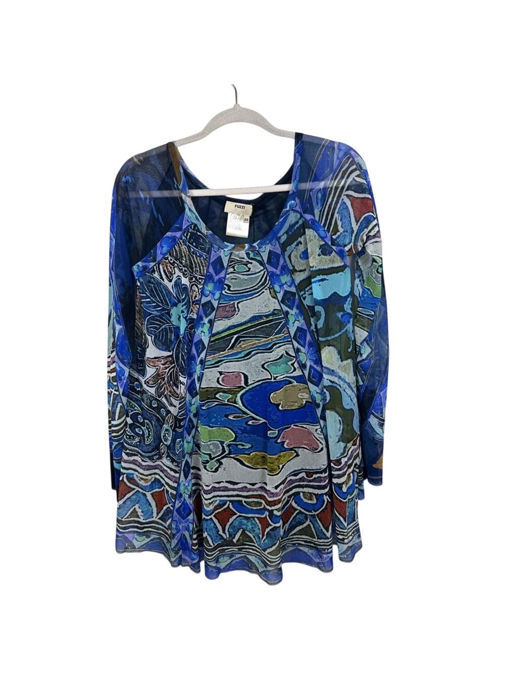 NWT FUZZI Jean Paul Gaultier Mesh Overlay Abstract Print Swing Top Size 20/XL
